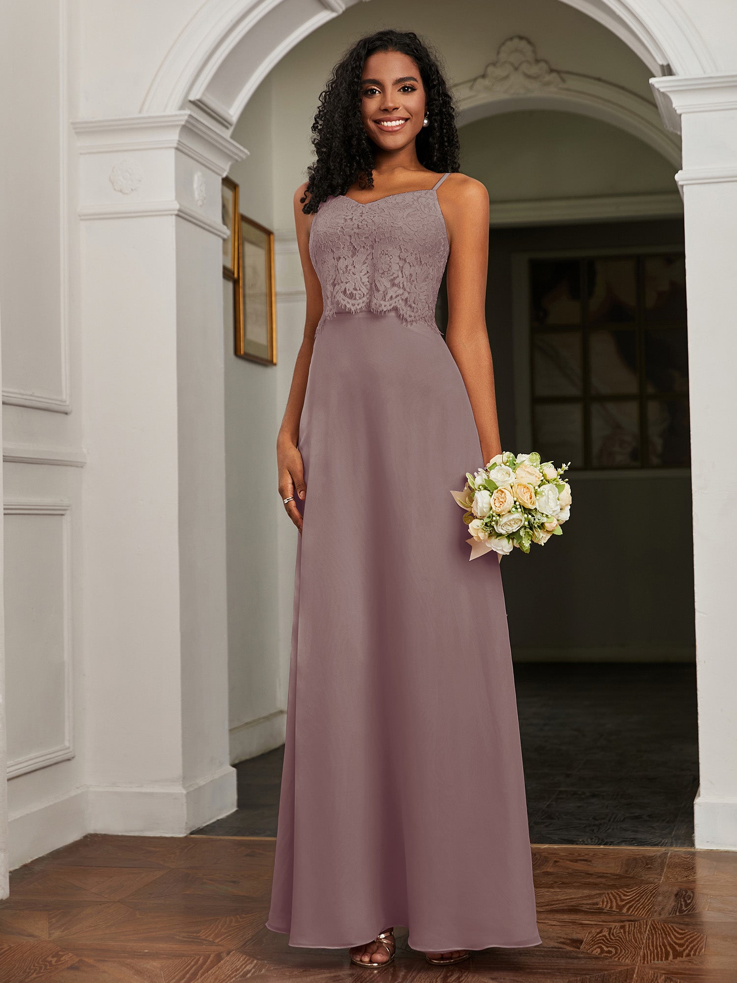 Sweetheart Spaghetti Straps Chiffon A-Line Dress Dusk